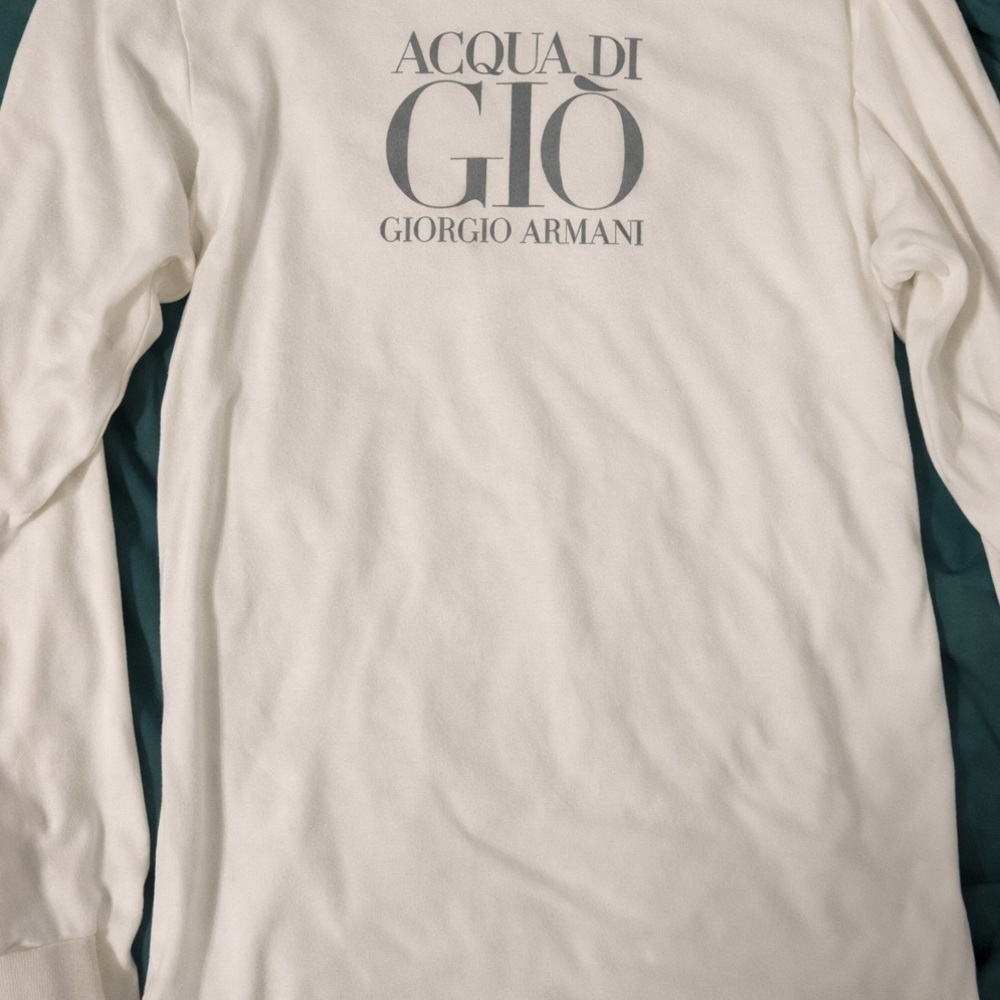 Giorgio Armani White Long Sleeve Tee with Gray Logo